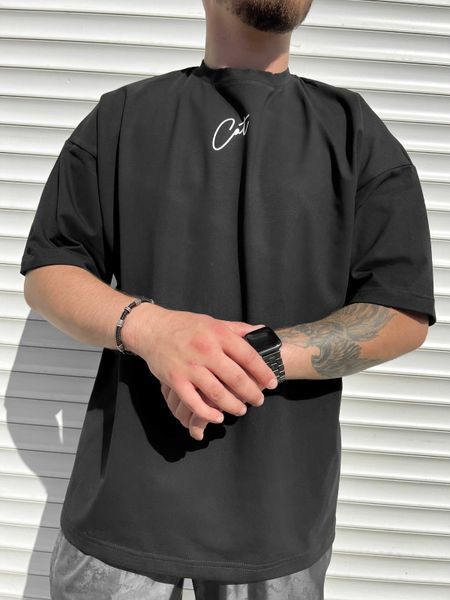 Чоловіча футболка з принтом oversize чорна fi1n5 фото