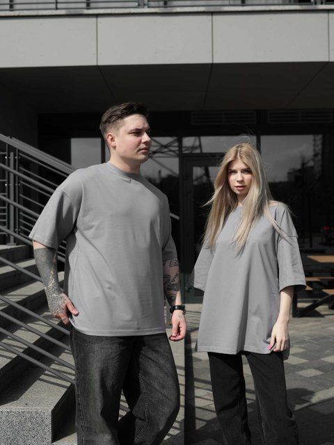 Футболка базова oversize сіра Fi2 фото