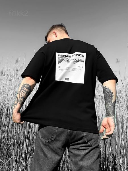 Чоловіча футболка з принтом oversize чорна fi1kk2 фото