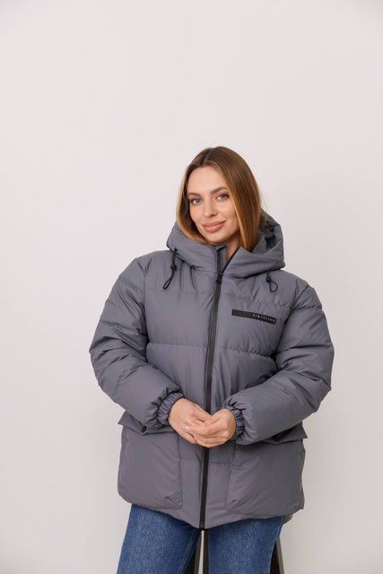 Жіноча oversize куртка графітова V25 фото