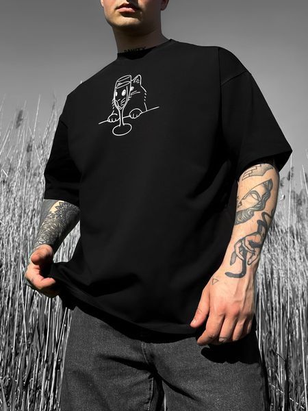 Чоловіча футболка з принтом oversize чорна fi1n10 фото